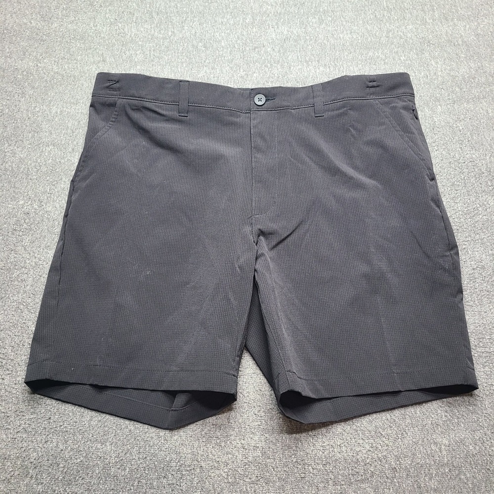 FLX Performance Tech Shorts Mens 40 Gray Excellent Grid Pattern Stretch Golf